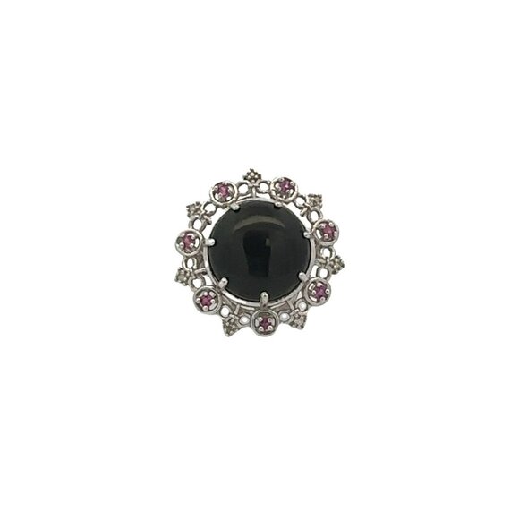Designer Sterling Silver, Pink Topaz & Onyx Round Statement Size 6 Ring! 154 - Picture 1 of 6